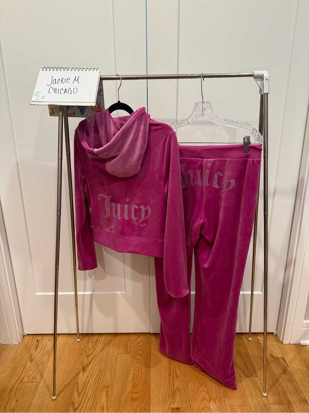Juicy Couture Fuchsia Velour Hoodie & Pants Set with Rhinestone Logo